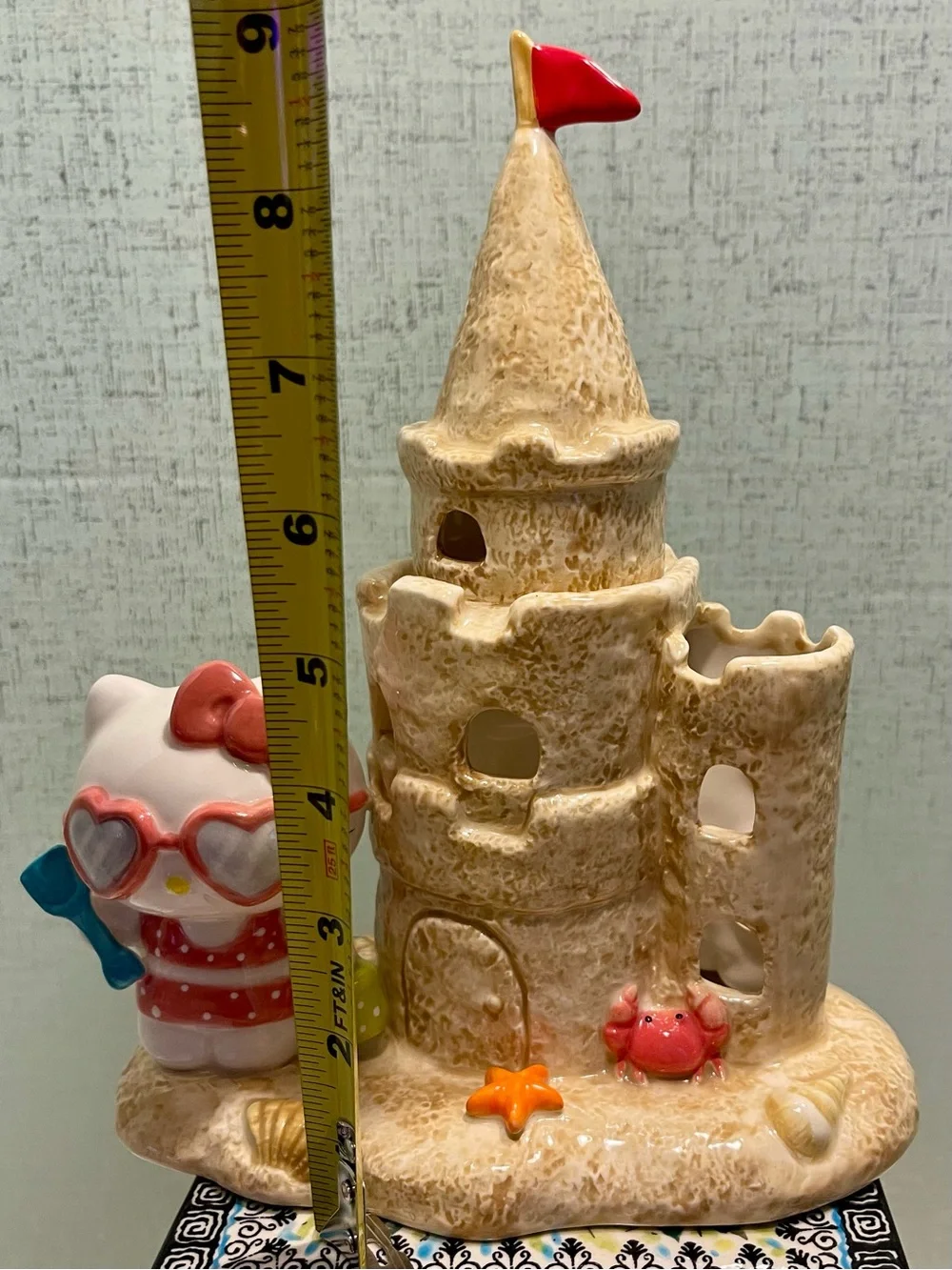 NWT HELLO KITTY CLAYWORKS Blue Sky Pink & Red Sandcastle TEALIGHT HOLDER